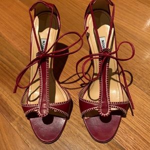 Manolo Blahnik red whip stitch lace up sandal